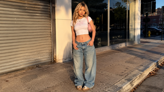 BAEPSAE Y2K baby tee styled as a Brandy Melville alternative with baggy jeans