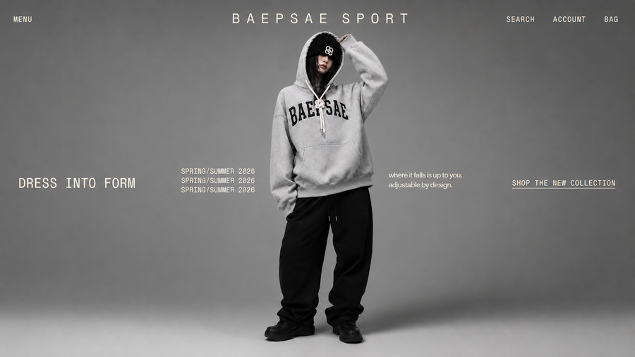 BAEPSAE Sport luxury athletic streetwear collection featuring a heather grey varsity rope hoodie