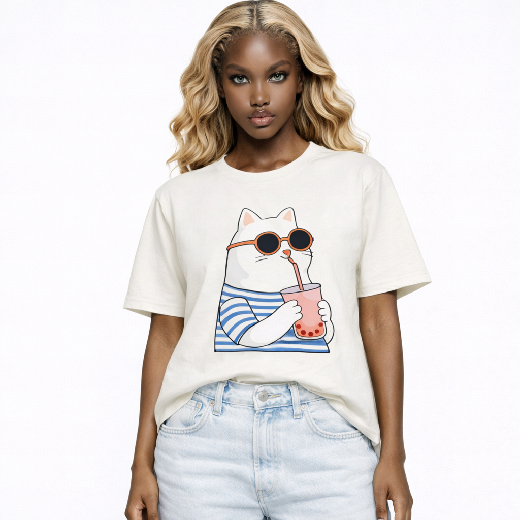 Boba Cat Oversized Graphic Tee