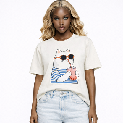 Boba Cat Oversized Graphic Tee
