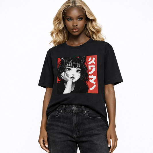 Harajuku Anime Girl Oversized Graphic Tee