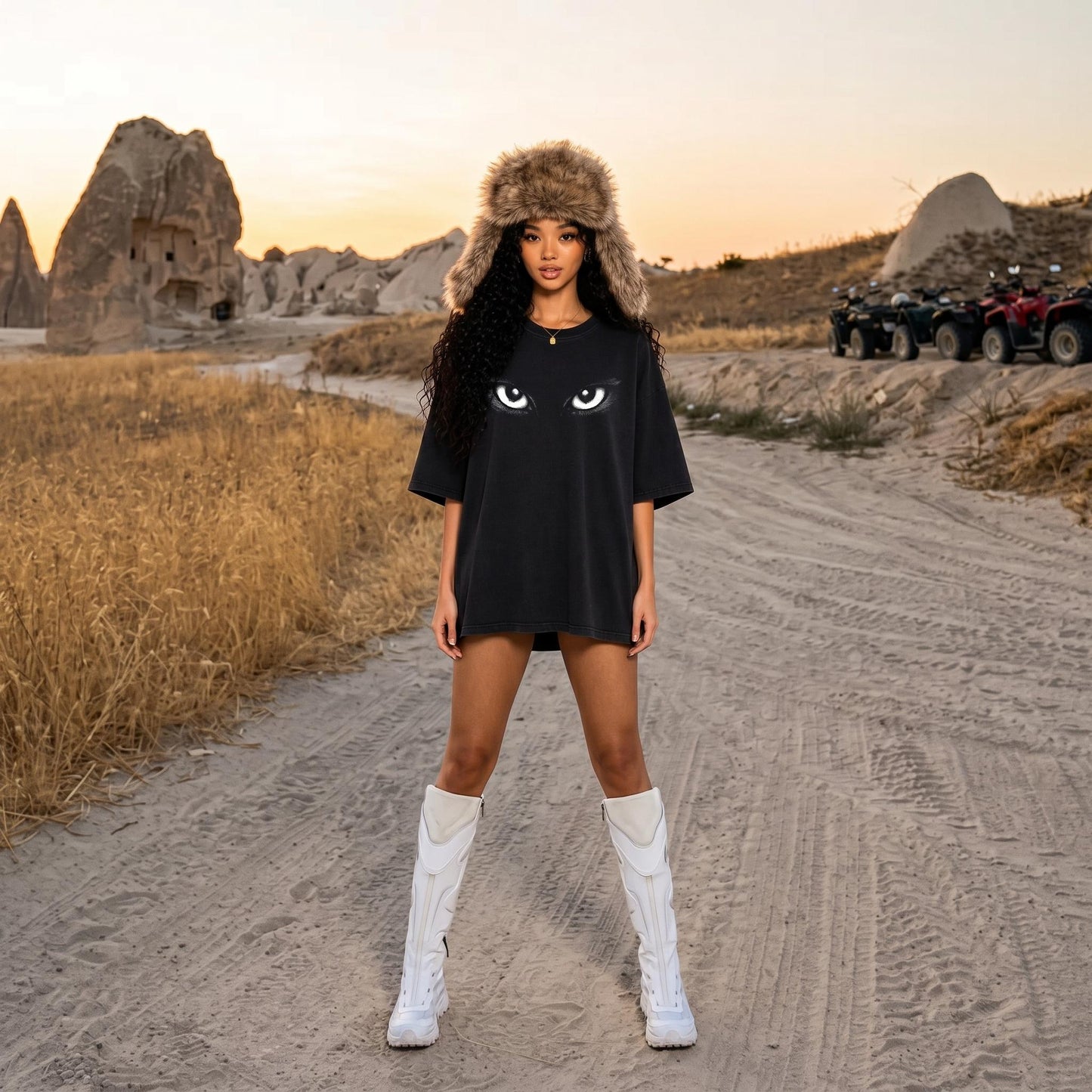 Kitty Gang Cat Eyes Oversized Graphic Tee lifestyle