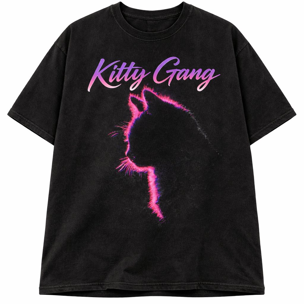 Neon Kitty Gang Oversized Graphic Tee flat