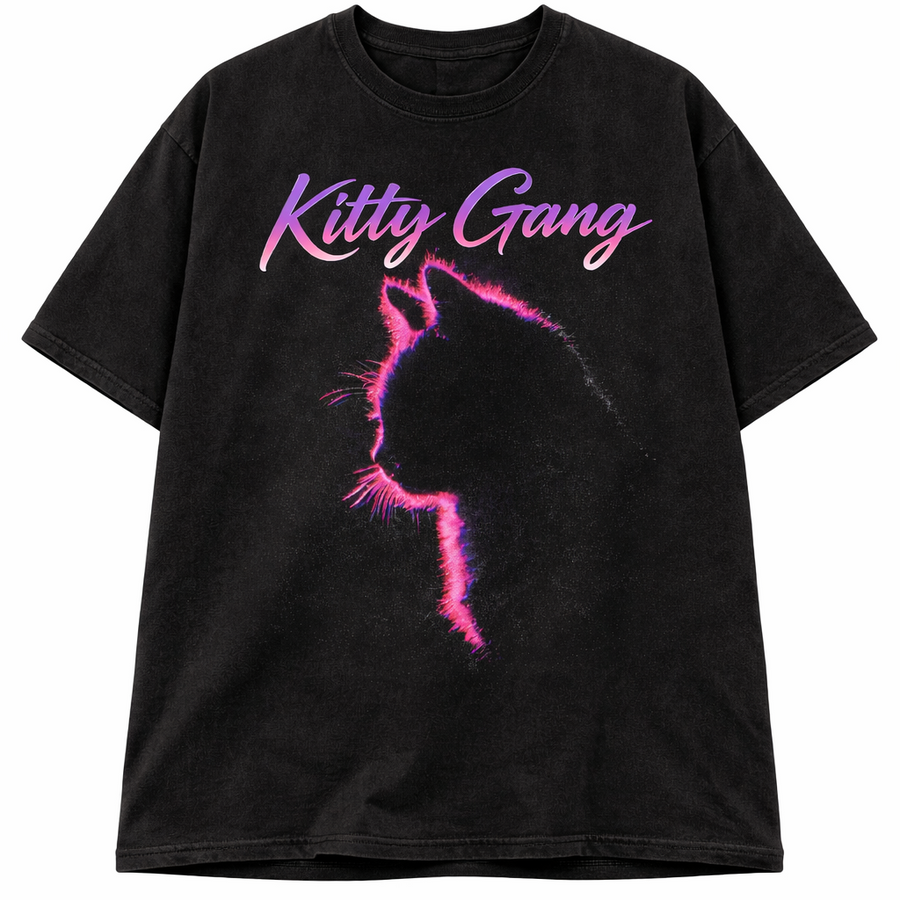 Neon Kitty Gang Oversized Graphic Tee flat