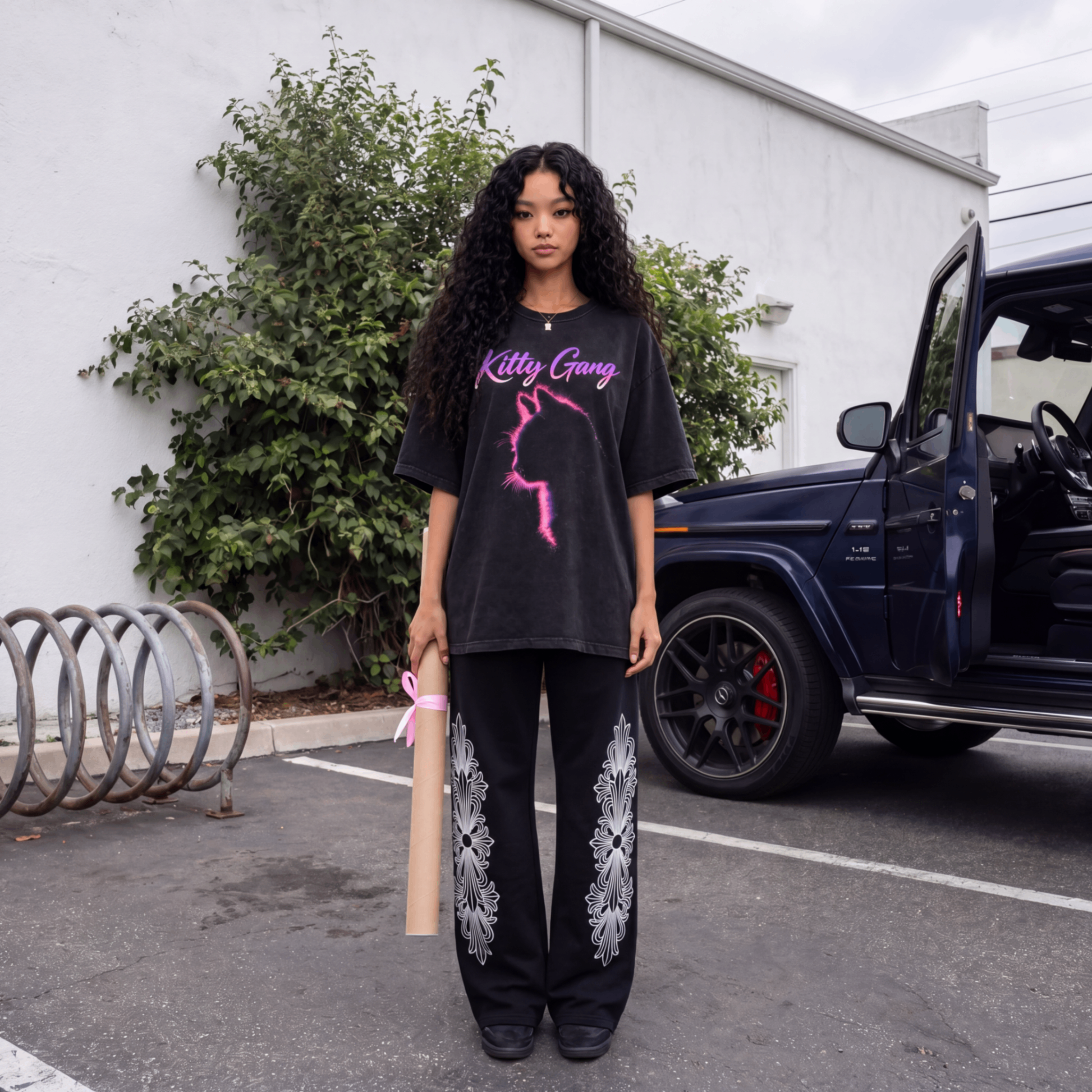 Neon Kitty Gang Oversized Graphic Tee Lifestyle