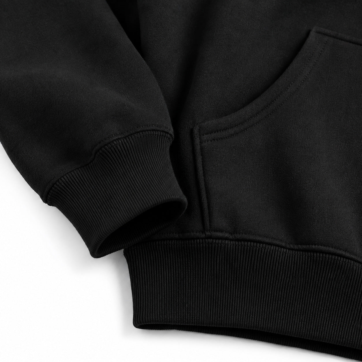 BAEPSAE 15 oz heavyweight black cotton fleece hoodie ribbed cuff waistband and stitching detail