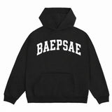 BAEPSAE Bird heavyweight oversized black hoodie with white collegiate BAEPSAE front graphic