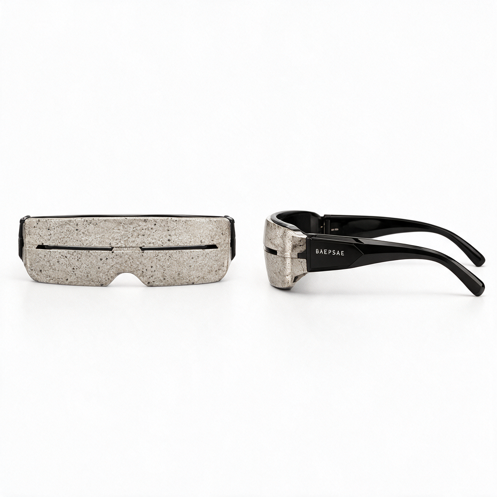 BAEPSAE VEIL 01 futuristic shield sunglasses shown from front and side