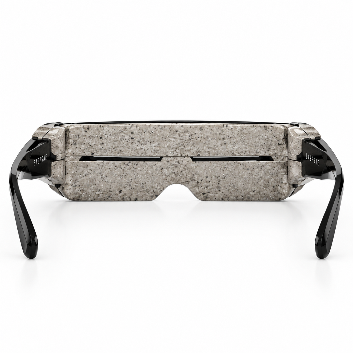 Rear view of BAEPSAE VEIL 01 privacy eyewear with black sculpted temples