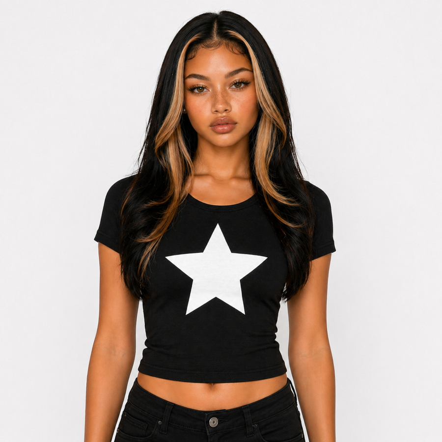 black star baby tee fitted crop top women streetwear