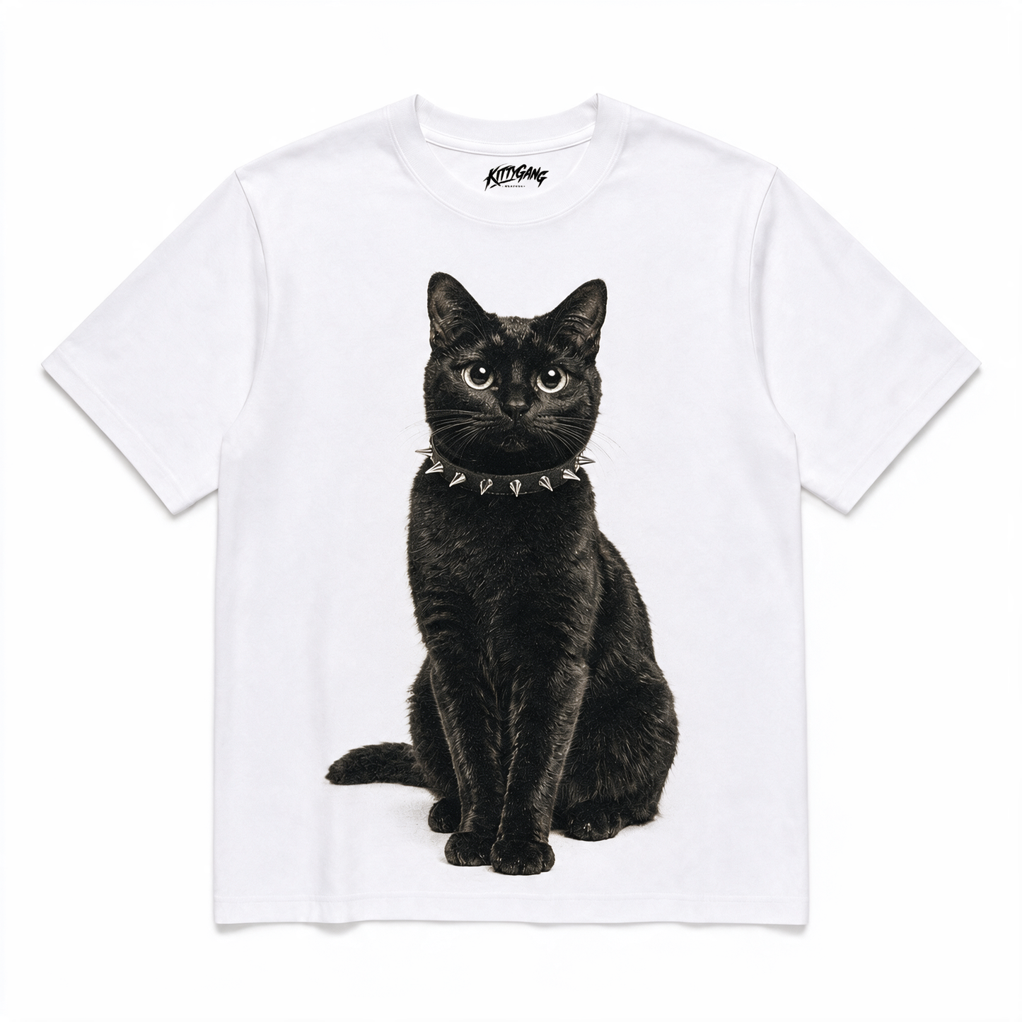 White Kitty Gang Nior heavyweight oversized tee with black cat front graphic