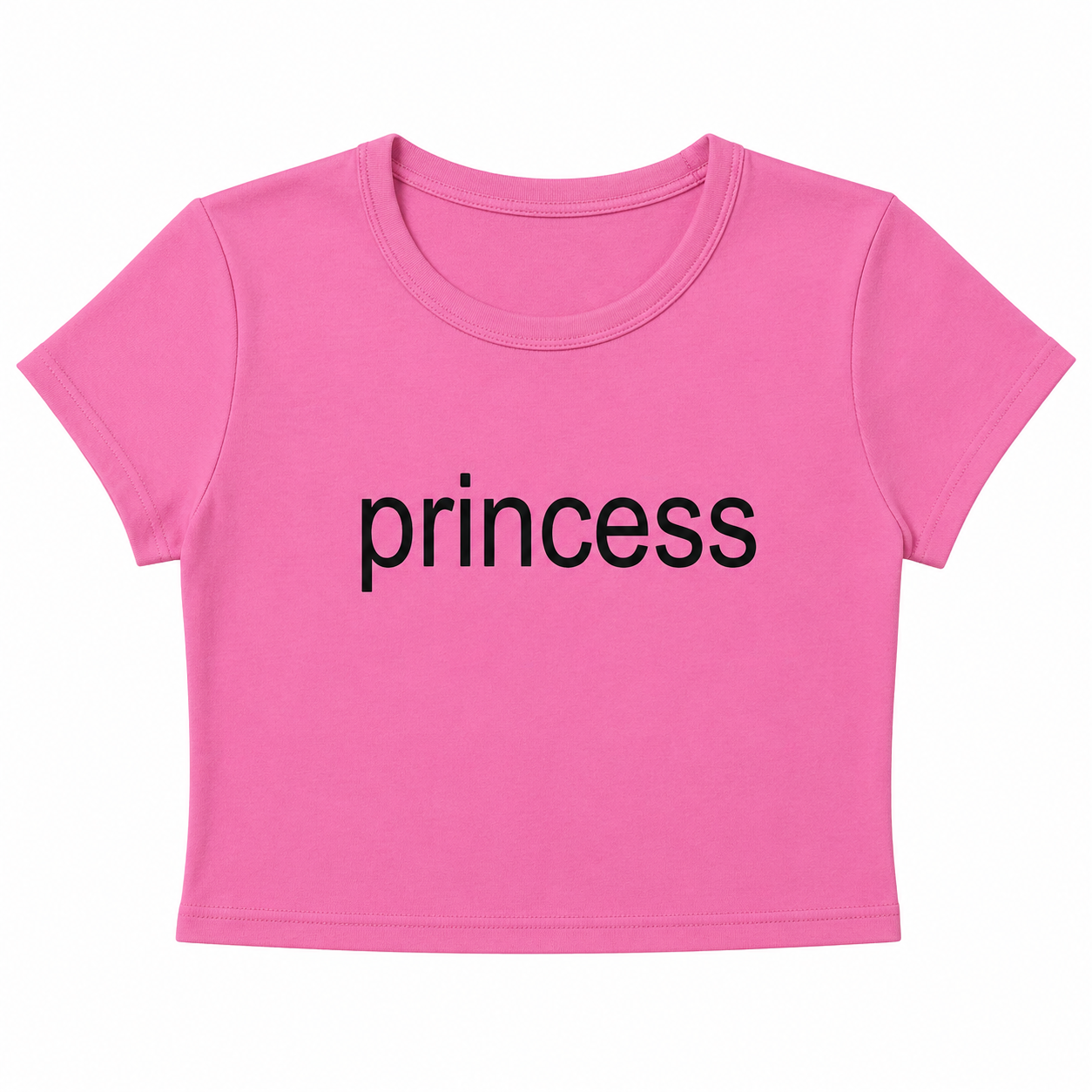 Woman wearing pink Princess baby tee crop top flat
