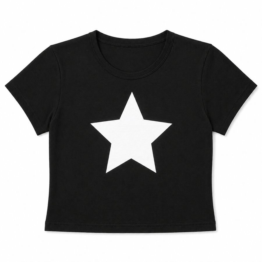 stellar star baby tee black white star graphic