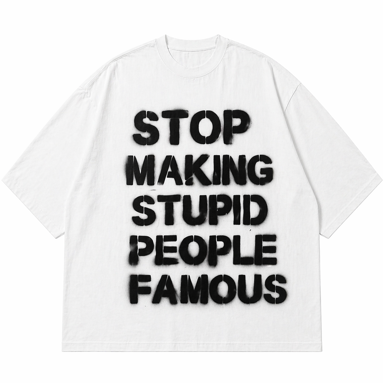 BAEPSAE oversized graphic tee front view white shirt with bold statement print