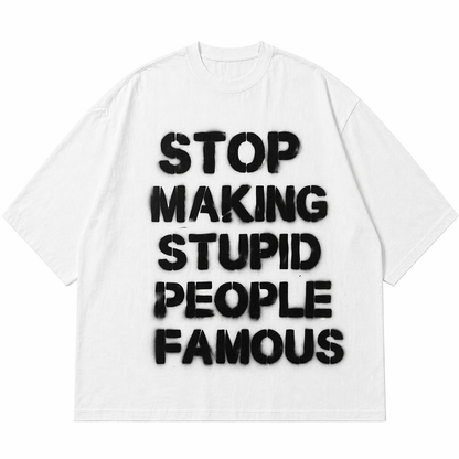 BAEPSAE oversized graphic tee front view white shirt with bold statement print